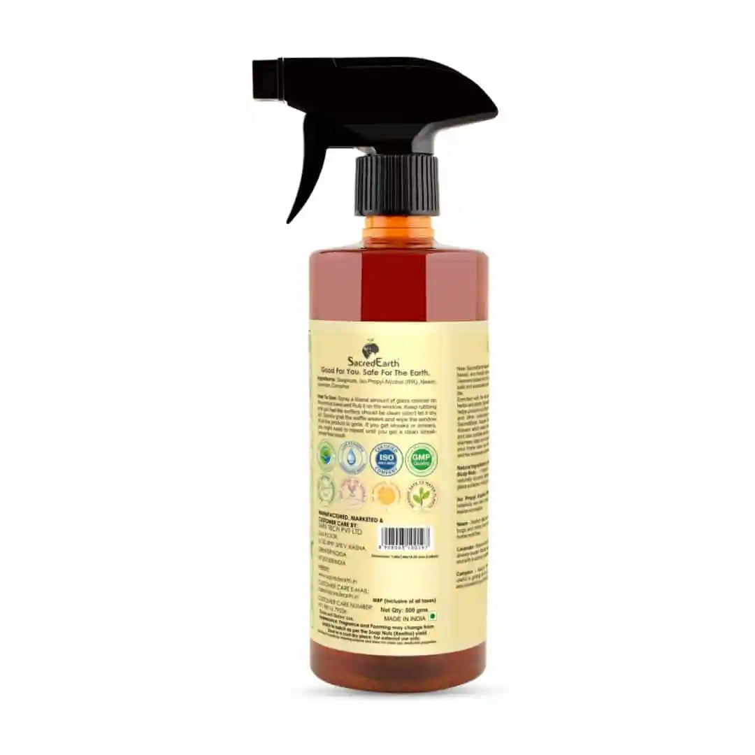 Glass Cleaner | (Made from Lavender, Camphor, Soapnuts &amp;amp; Neem) - Natural - Chemicals &amp;amp; Chlorine Free - Sacred Earth - 500ml