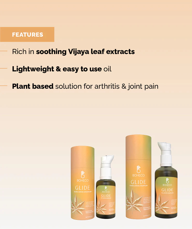 Sprains Oil | Glide For Arthritis – Enriched With Vijaya Leaf Extract - Vegan &amp;amp; Cruelty Free – Boheco Life – 100ml