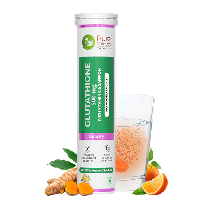 Glutathione | Beauty (With Vitamin C &amp; Saffron) – Orange Flavour – For Glowing Skin – Anti Aging Properties &amp;amp; No Added Sugar – Pure Nutrition – (500mg) – 15 Effervescent Tablets