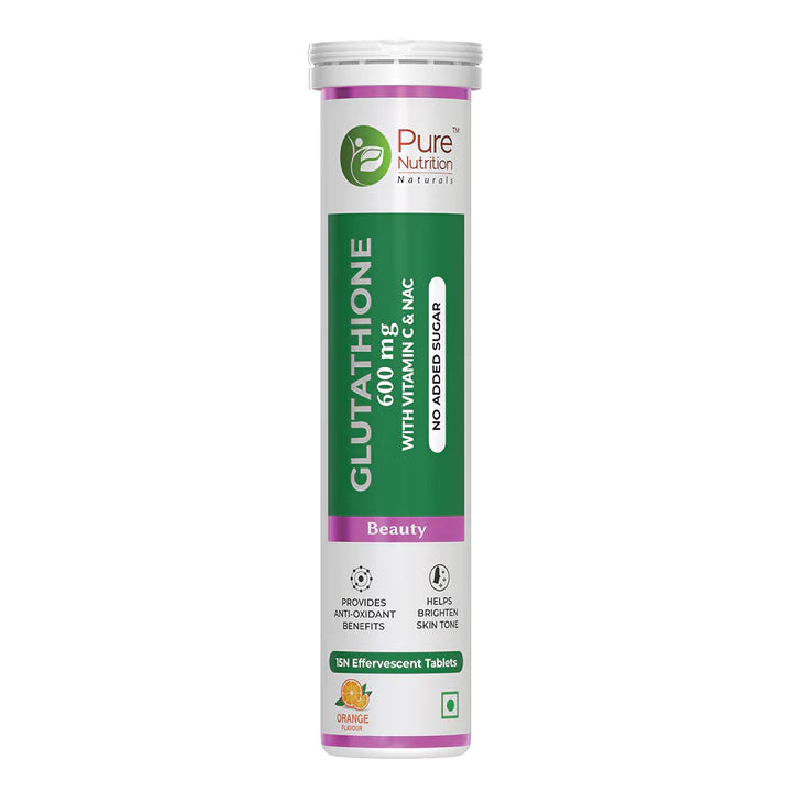 Glutathione | Beauty (With Vitamin &amp; Zinc) - Orange Flavour - For Glowing Skin - Anti Aging Properties &amp;amp; No Added Sugar - Pure Nutrition - (600mg) - 15 Effervescent Tablets