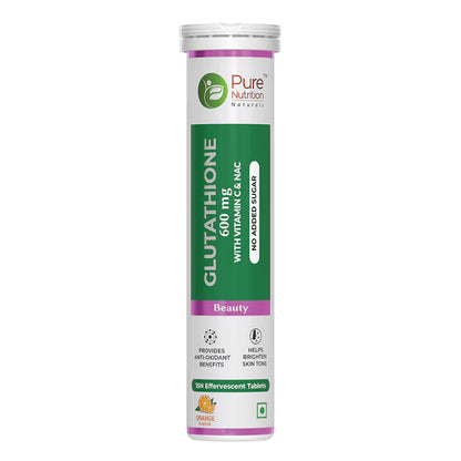 Glutathione | Beauty (With Vitamin &amp; Zinc) - Orange Flavour - For Glowing Skin - Anti Aging Properties &amp;amp; No Added Sugar - Pure Nutrition - (600mg) - 15 Effervescent Tablets