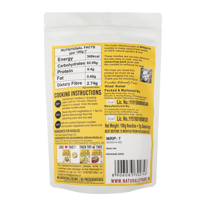 Spinach Noodles – Gluten Free, Rich In Protein, No Maida, No Junk, No Onion &amp;amp; No Garlic - Naturally Yours – 100gm