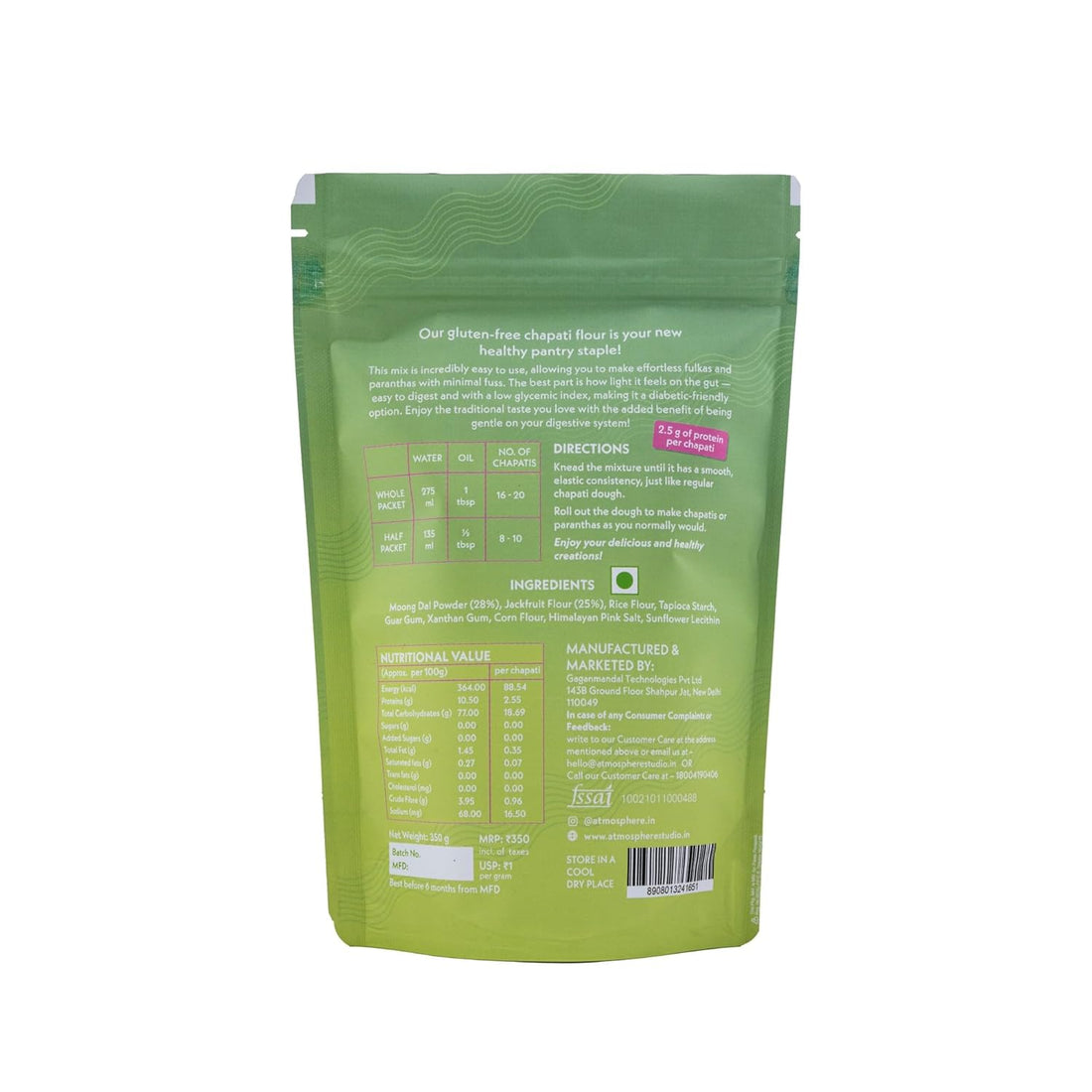 Flour | Gluten Free Chapati Flour (Made With Moong Dal & Jackfruit Flour) - Gluten Free - Atmosphere - 350gm