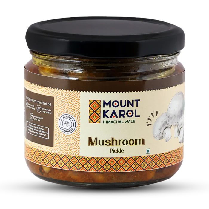 Pickle | Mushroom Garlic Pickle| Farm-grown Mushroom | Cold-pressed Mustard Oil-Mount Karol - 300gm
