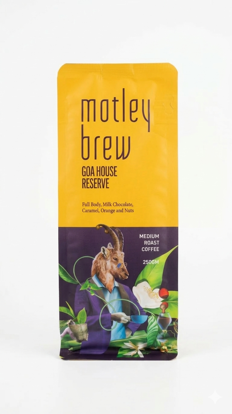 Coffee | Goa House Reserve -  Medium Roasted Coffee Beans- Ethically Sourced ,Highgrown- Motley Brew– 250gm