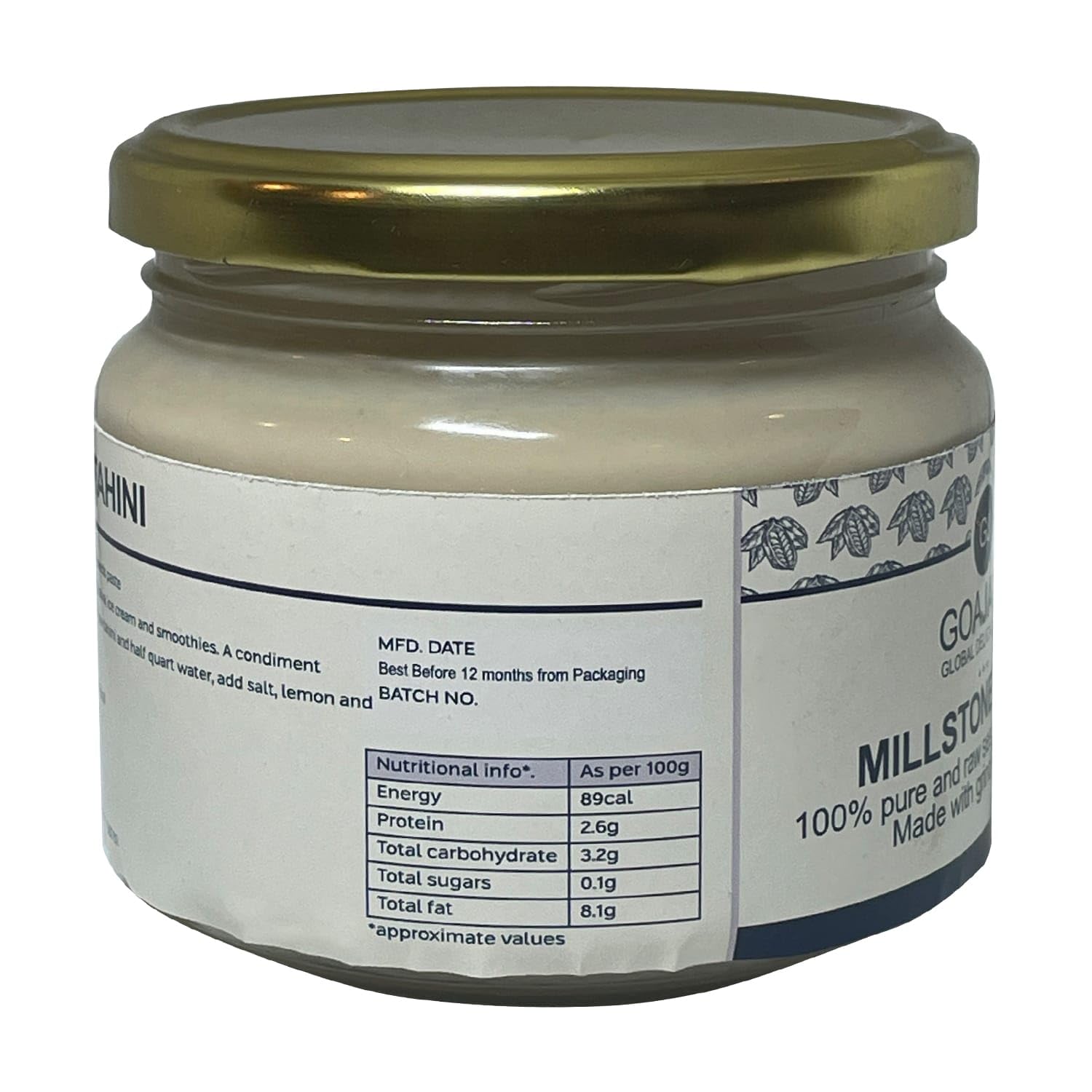 Tahini | Millstone Tahini - 100% Pure And Raw Sesame Seed Paste (Made With Grinding Stones) - 100% Natural - Vegan &amp;amp; Gluten Free - GOAJARS - 170gm