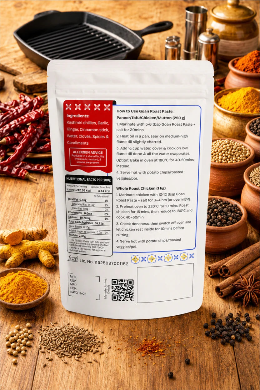 Paste | Goan Roast Paste (Marination Paste) - Ready To Cook Paste -No preservatives, No Artificial Flavours, - Bawa Gone Goan  - 200gm