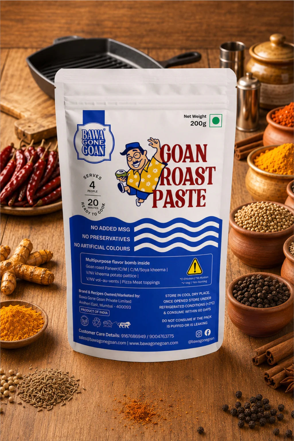Paste | Goan Roast Paste (Marination Paste) - Ready To Cook Paste -No preservatives, No Artificial Flavours, - Bawa Gone Goan  - 200gm