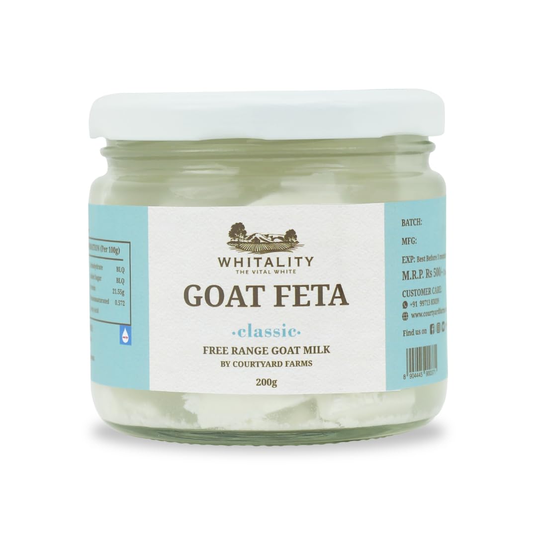 Feta Cheese | Goat Feta (Free Range Milk) - Natural - Indian - Pasteurized - Gluten Free - Whitality - 200gm