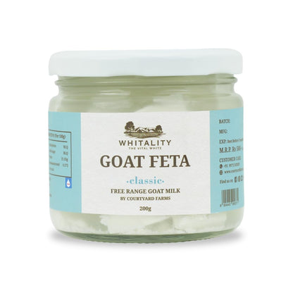 Feta Cheese | Goat Feta (Free Range Milk) - Natural - Indian - Pasteurized - Gluten Free - Whitality - 200gm