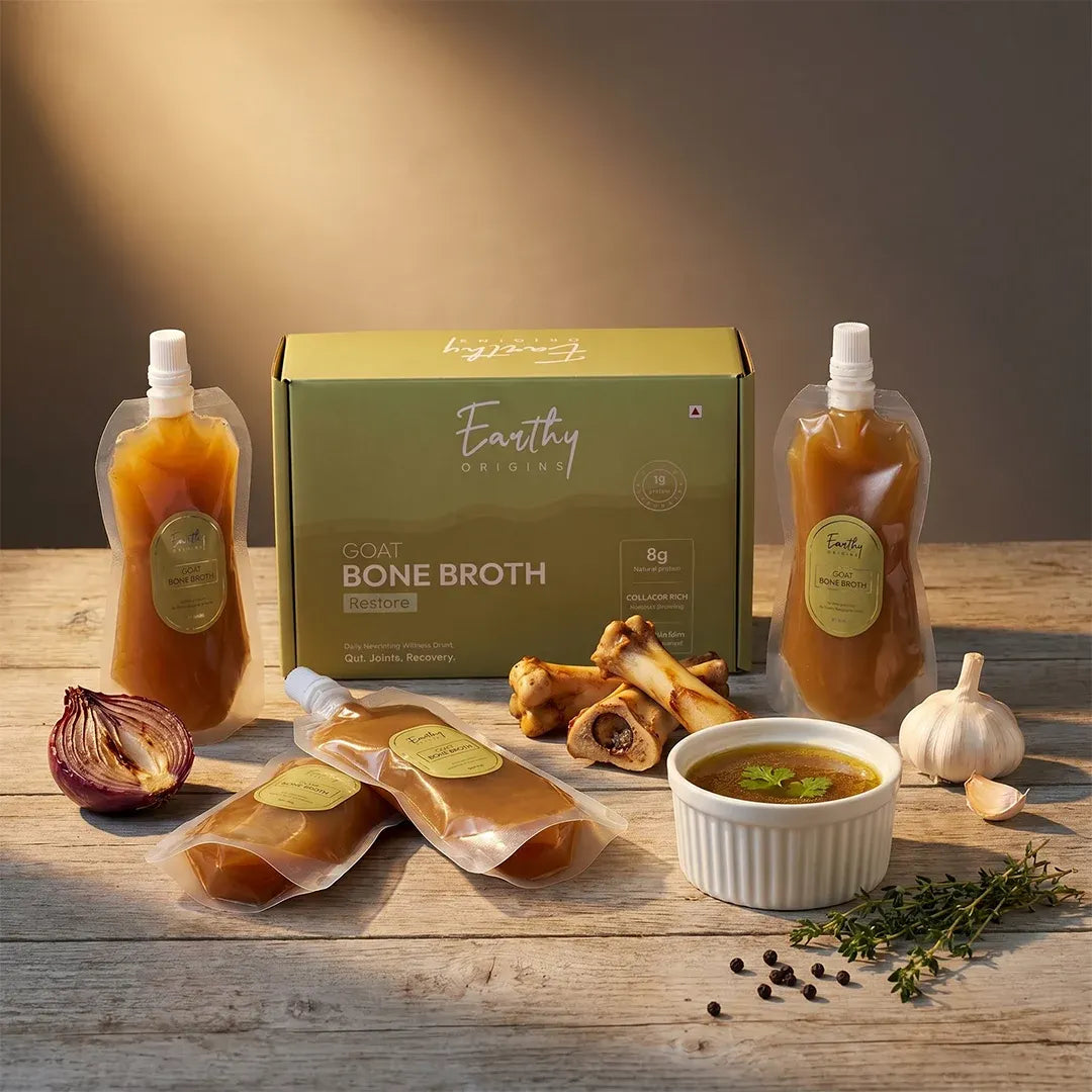 Goat Bone Broth - Grass Fed Goat - 8gm Protein - 18Hr Simmer – No Antibiotics And Hormone Free - Earthy Origins - 750ml