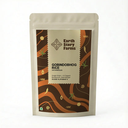 Rice | Gobindobhog Rice (Un-Parboiled)-Farms of Barddhaman in Bengal -100% Pure- Preservative Free, Chemical Free - Earth Story Farms- 800gm