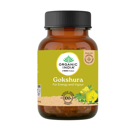 Gokshura (Boosts Testosterone) -Hormonal Balance, Vitality Enhancement, Renal Support-No Artificial Additives- Organic India - 60 Vegetarian Capsules