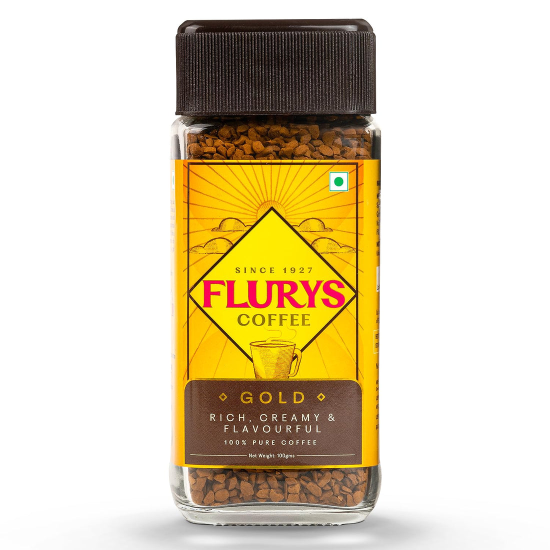 Coffee | Gold Coffee - Instant Premium Freeze Dried 100% Coffee - Rich, Creamy And Flavourful - Flurys - 50gm