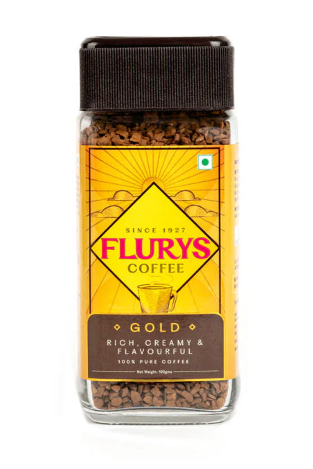 Coffee | Gold Coffee - Instant Premium Freeze Dried 100% Coffee - Rich, Creamy And Flavourful - Flurys - 100gm