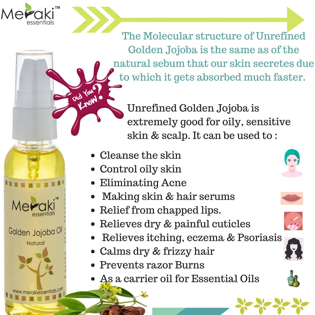 Golden Jojoba Oil (Simmondsia Chinensis) - Natural - Indian - Meraki Essentials - 50ml