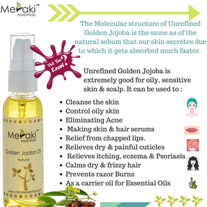 Golden Jojoba Oil (Simmondsia Chinensis) - Natural - Indian - Meraki Essentials - 50ml