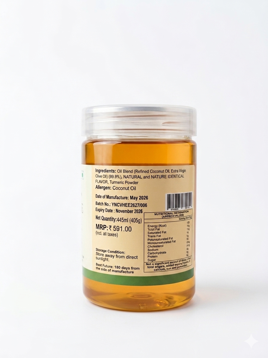 Ghee | Golden Vhee -Plant Based – Coconut &amp; Olive-Oil Blend -Palm Oil Free– Homecraft – 445ml
