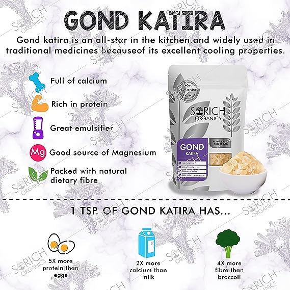 Gond Katira - High In Protein, Rich In Calcium, Cooling Nature &amp; Source Of Manganese - Sorich Organics - 400gm