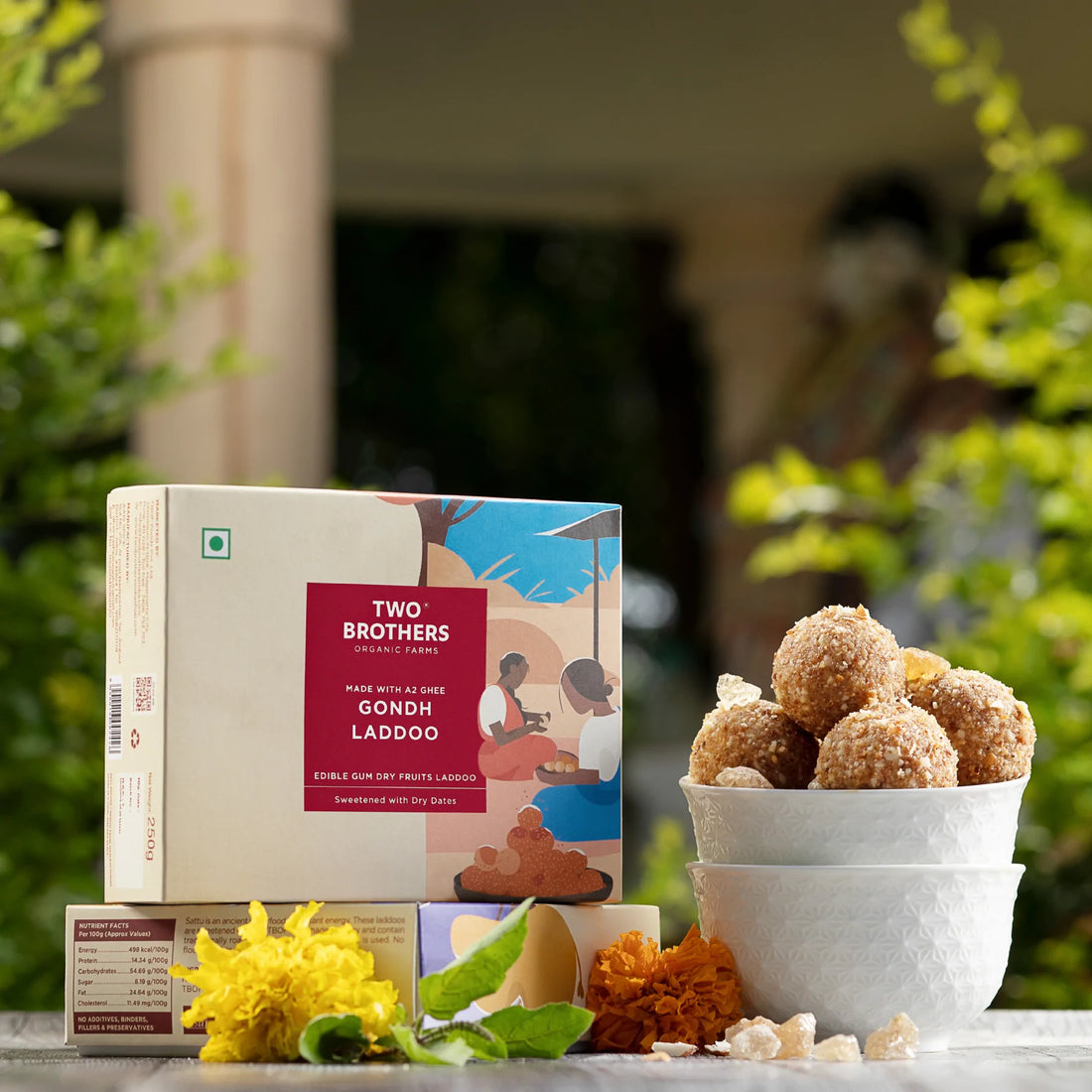 Gondh Laddoo (Edible Gum Dry Fruit Laddoo) - Made With A2 Ghee - Sweetened With Dry Dates - Natural - Sugar Free, High In Iron - Two Brothers – 175gm