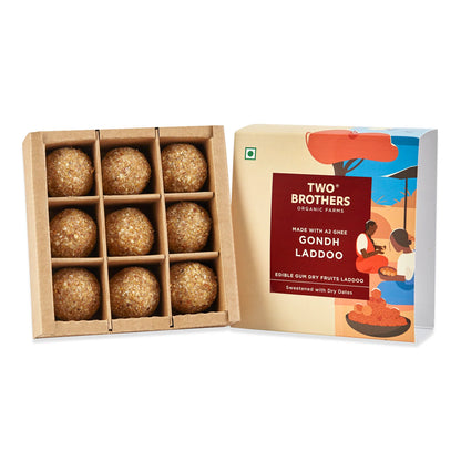 Gondh Laddoo (Edible Gum Dry Fruit Laddoo) - Made With A2 Ghee - Sweetened With Dry Dates - Natural - Sugar Free, High In Iron - Two Brothers – 175gm