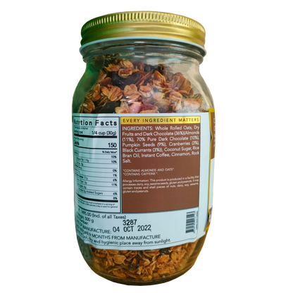Granola | Coffee Cacao Carnival (Made Using Coconut Sugar) - 36% Dry Fruits – Vegan, Gluten Free, Zero Trans Fat, No Additives &amp;amp; Preservatives – The Nibble Box – 500gm