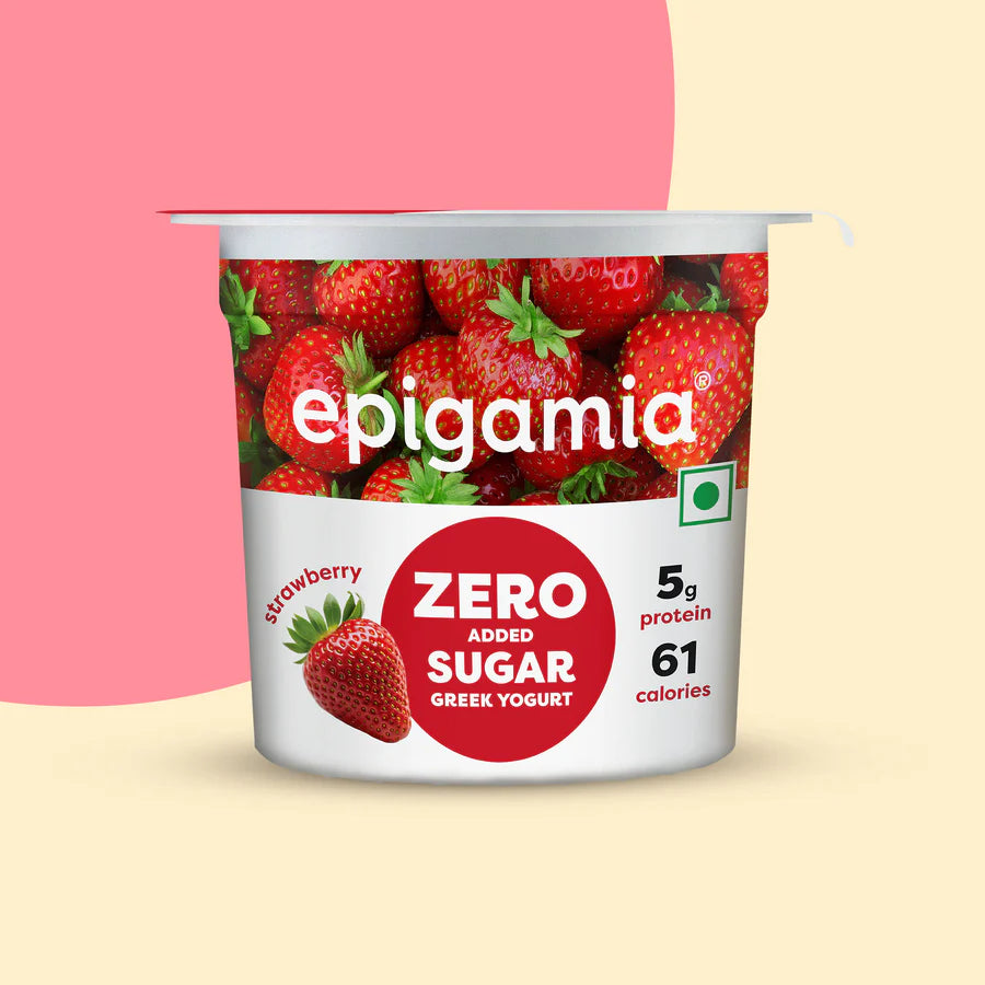 Yogurt | Greek Yogurt - Strawberry - 5g Protein - No Added Preservatives & No Added Sugar - Epigamia - 85gm