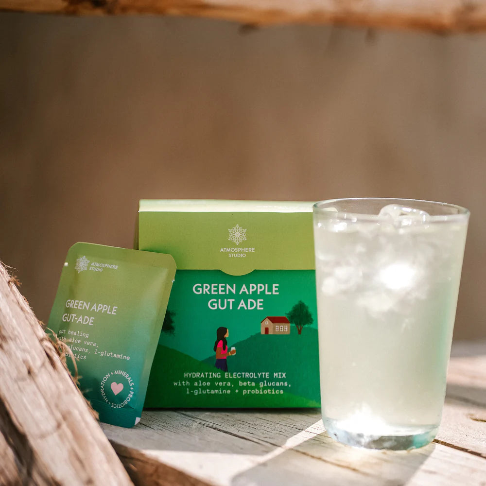 Electrolyte Powder | Green Apple Gut Ade - Hydrating Electrolyte Mix (With Aloe Vera, Beta Glucane, L-Glutamine + Probiotics) - No Added Sugar - Atmosphere - 127.5g