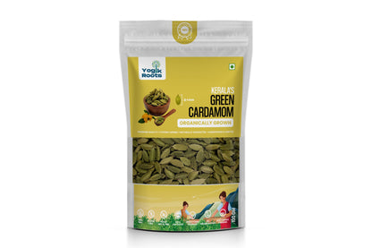 Green Cardamom | Kerala - Organically Grown - Strong Aroma - Naturally Harvested - Gluten Free, Non Gmo, Residue Free &amp;amp; No Added Preservatives - Yogik Roots - 100gm