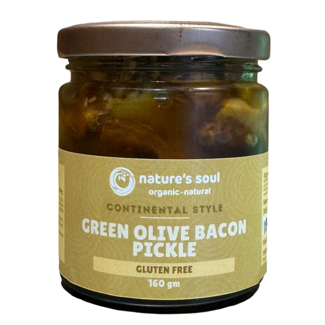 Green Olive Bacon Pickle Continental Style - Fresh - Gluten Free - Made with Organic Ingredients - 160gm