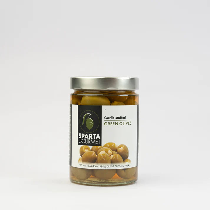 Green Olives | Garlic Stuffed - Vegan, Gluten Free & Sugar Free - Sparta Gourmet - 580gm