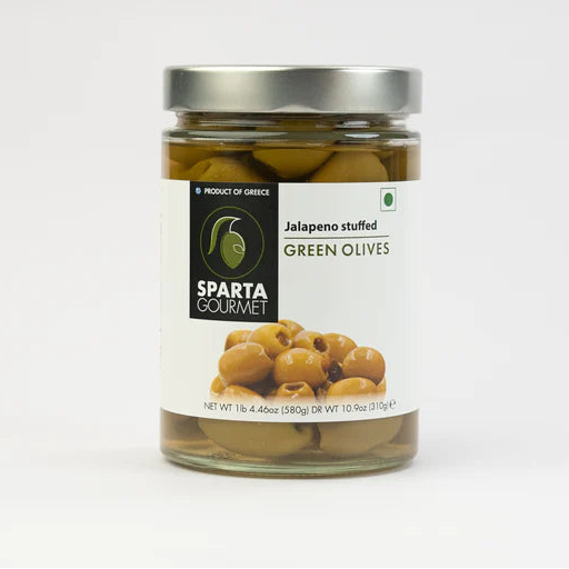 Green Olives | Jalapeno Stuffed – Vegan, Gluten Free &amp; Sugar Free - Sparta Gourmet – 580gm