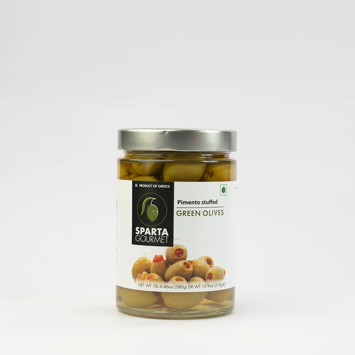 Green Olives | Pimento Stuffed Green Olives - Vegan, Gluten Free &amp; Sugar Free - Sparta Gourmet - 580gm