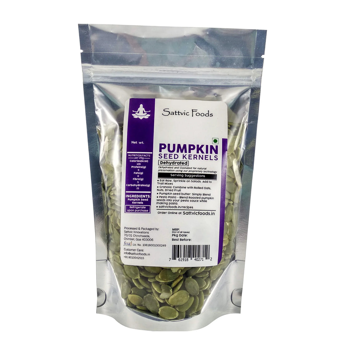 Green Pumpkin Seeds (No Shell) – Dehydrated – Natural - Indian - Rich In Protein, Rich In Iron, Zinc & Magnesium & Rich In Antioxidants - Sattvic Foods – 250gm