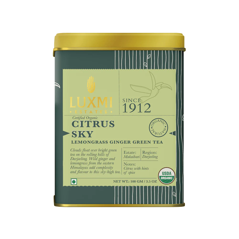 Tea | Green - Citrus Sky (Lemongrass Ginger) - USDA Organic - Supports Digestion - Luxmi Estate - 100gm