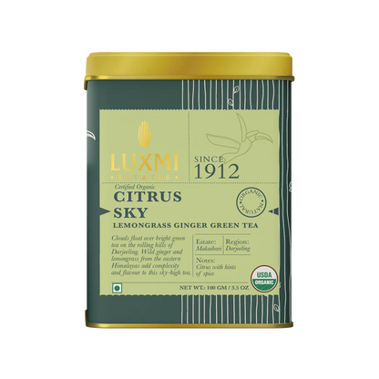 Tea | Green - Citrus Sky (Lemongrass Ginger) - USDA Organic - Supports Digestion - Luxmi Estate - 100gm