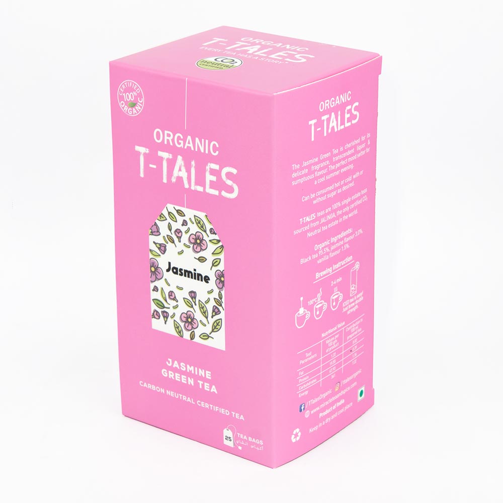 Green Tea | Jasmine (Transcendent Liquor &amp;amp; Sumptuous Flavour) - USDA Organic - Organic T-Tales - 25 Tea Bag