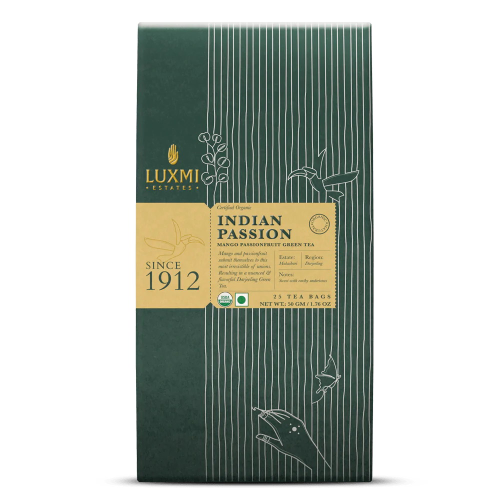 Tea | Green - Indian Passion (Medium Caffeine) - Organic - Darjeeling - Luxmi Estates - (25 Tea Bag) - 50gm