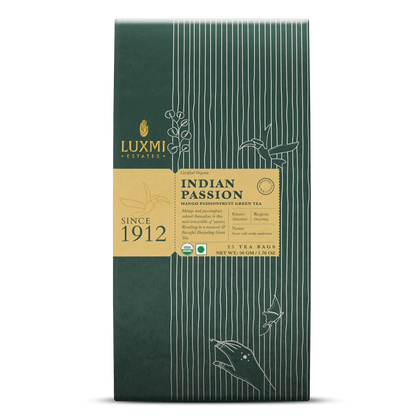 Tea | Green - Indian Passion (Medium Caffeine) - Organic - Darjeeling - Luxmi Estates - (25 Tea Bag) - 50gm