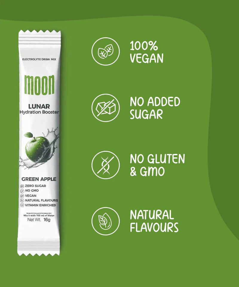 Electrolyte Drink | Lunar Hydration Booster - Green Apple Flavour - Vegan, Gluten Free, Non GMO & No Added Sugar - Moon - 16gm