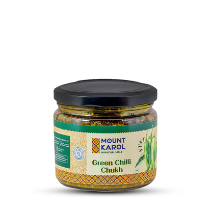 Chilli Chukh | Green (Made With Cold Pressed Mustard Oil) - Pure Himalayan Flavor - No emulsifiers, Stabilisers, Nothing Artificial, No Flavour Enhancers, Colours &amp; No Artificial Preservatives - Mount Karol - 300gm