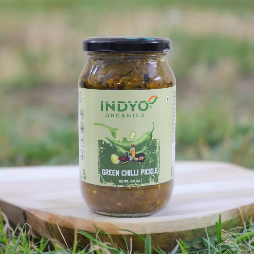 Chilli Pickle | Green Chilli PIckle - 100% Pure - Sun Dried - No Added Preservatives - Indyo Organic – 400gm
