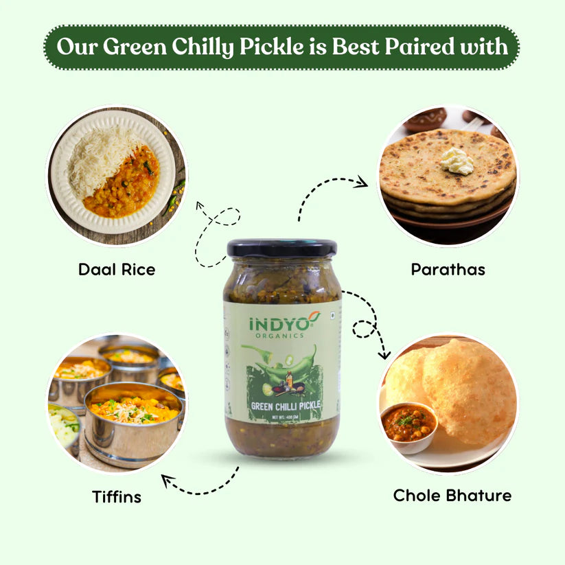 Chilli Pickle | Green Chilli PIckle - 100% Pure - Sun Dried - No Added Preservatives - Indyo Organic – 400gm