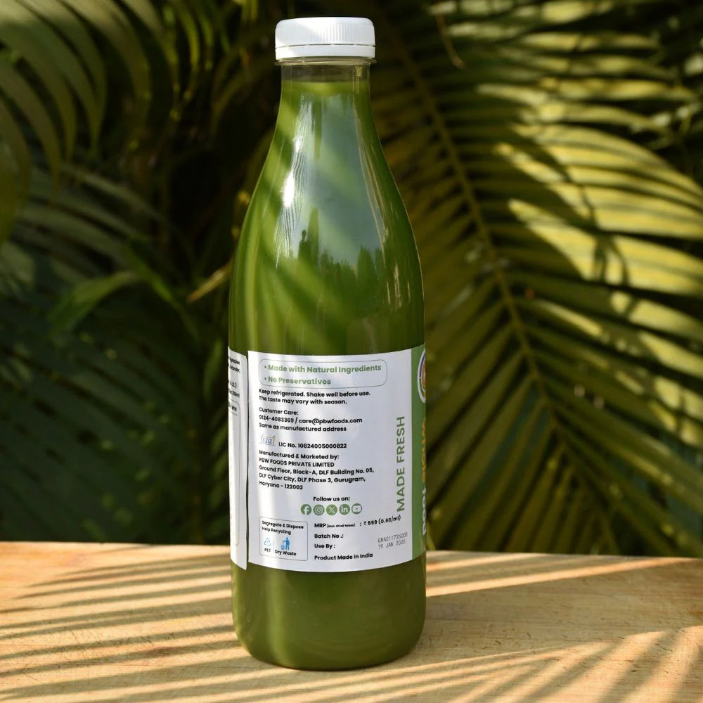 Juice | Green Juice (With &amp; Without Spinach) - Cold Pressed -Plant-Based Energy Matrix, Antioxidant Green Complex- No Added Sugar, Preservatives &amp; Artificial Colour -Plant Based Whole Food- 1000ml
