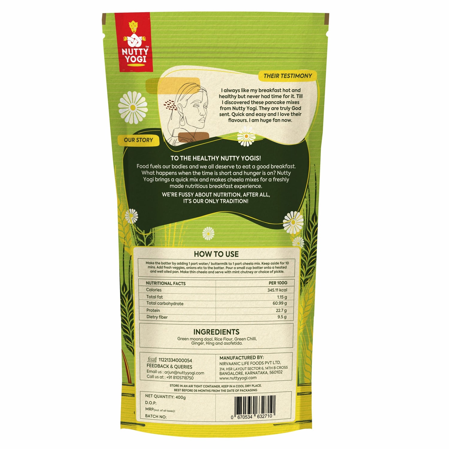 Green Moong Daal Cheela Mix – Rich In Protein - Nutty Yogi – 400gm