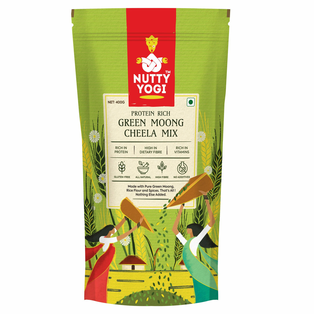 Green Moong Daal Cheela Mix – Rich In Protein - Nutty Yogi – 400gm