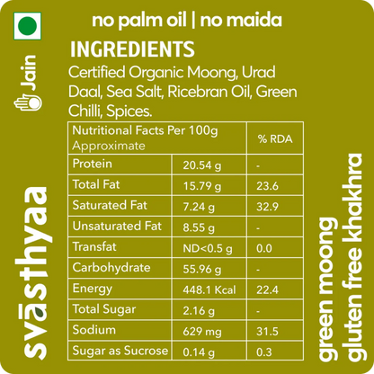 Khakhra | Green Moong – Crispies – Roasted – Vegan, Jain Friendly, No Maida &amp; No Added Palm Oil – Svasthyaa – 200gm