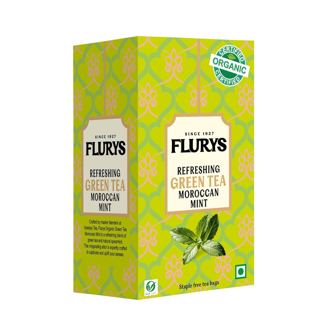 Green Tea, Moroccan Mint - USDA Organic - Flurys - 25Tea Bags