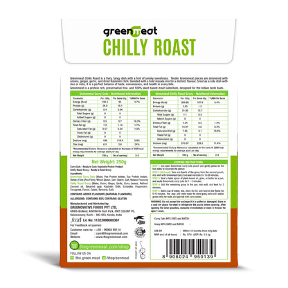 Chilly Roast Instant -Vegetarian &amp; Dairy Free , 100% Plant Based - Easy To Cook, Ready To Eat -  Heigh Protein, Rich Fibers   – No Added Preservatives, No Cholestrol, No Trans Fat –Greenmeat – (2 - 3 Serving) – 250gm