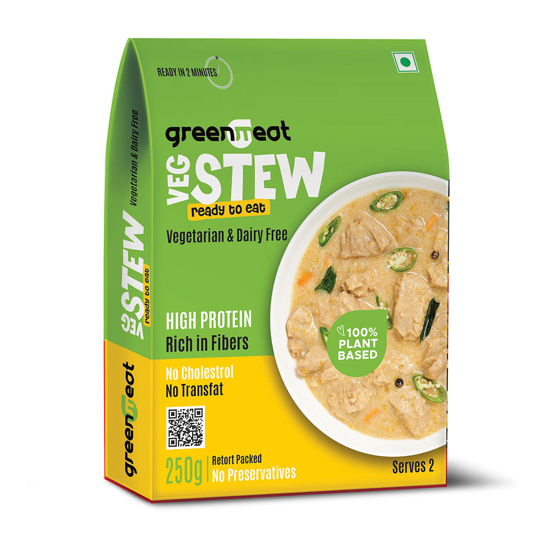 Veg Stew -Vegetarian &amp; Dairy Free - Easy To Cook. Ready To Eat -  Heigh Protein, Rich Fibers   – No Added Preservatives, No Cholestrol, No Trans Fat –Greenmeat – (2 Serving) – 250gm
